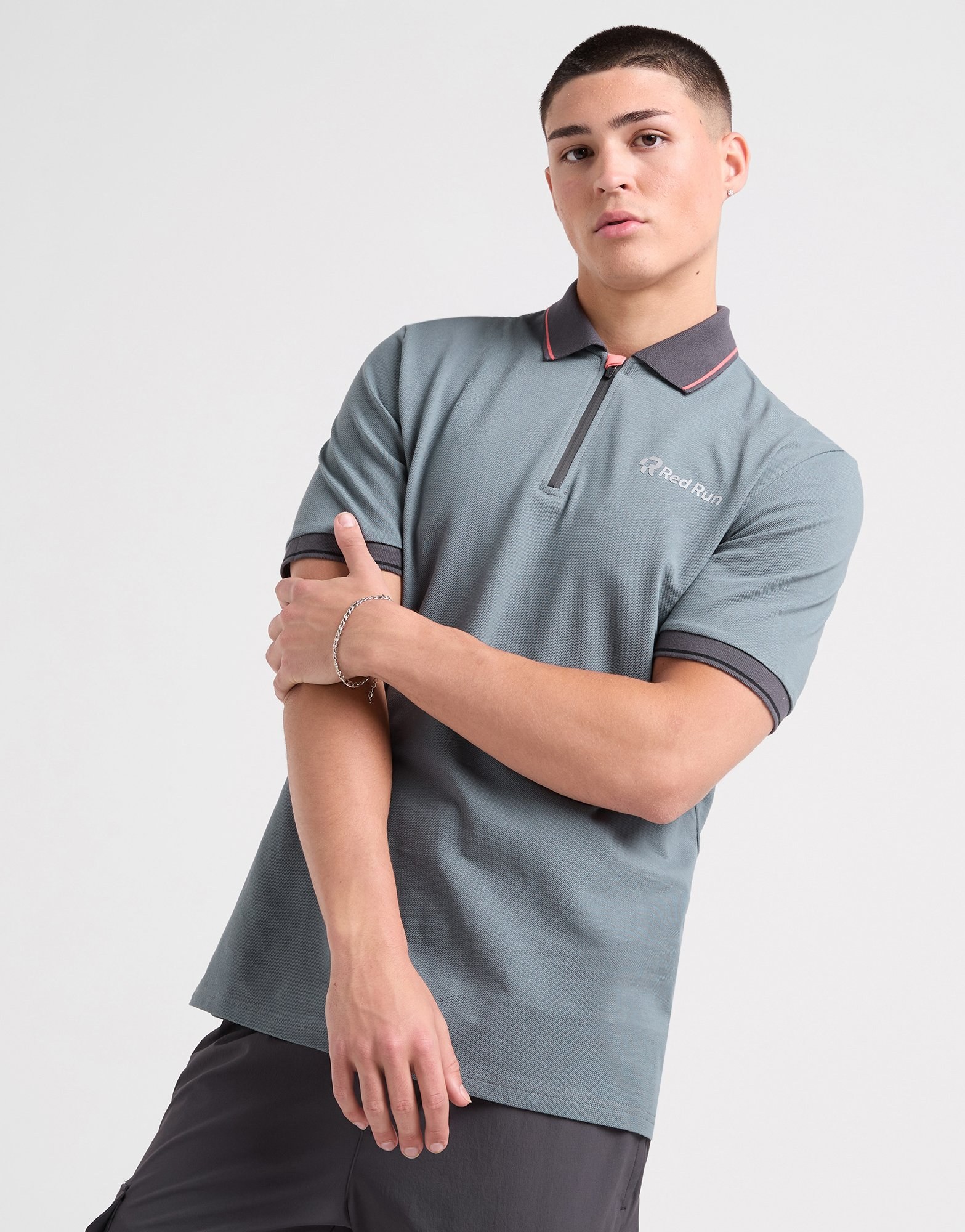 Red Run Activewear Zip Polo Shirt