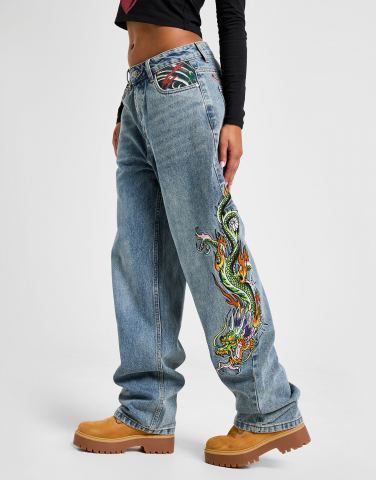 Ed Hardy Crawling Dragon Relaxed Jeans Damen