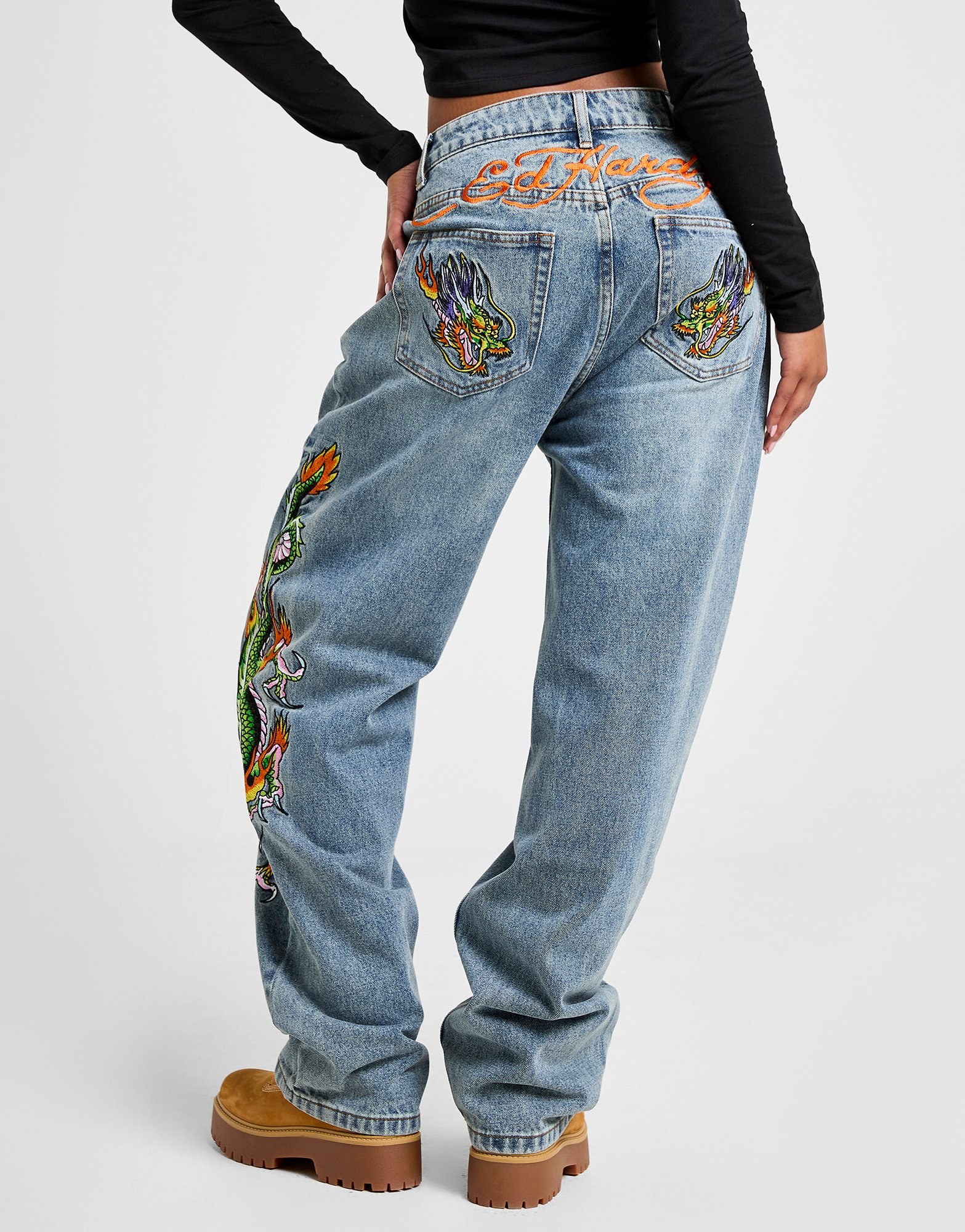 Ed Hardy Crawling Dragon Relaxed Jeans Damen