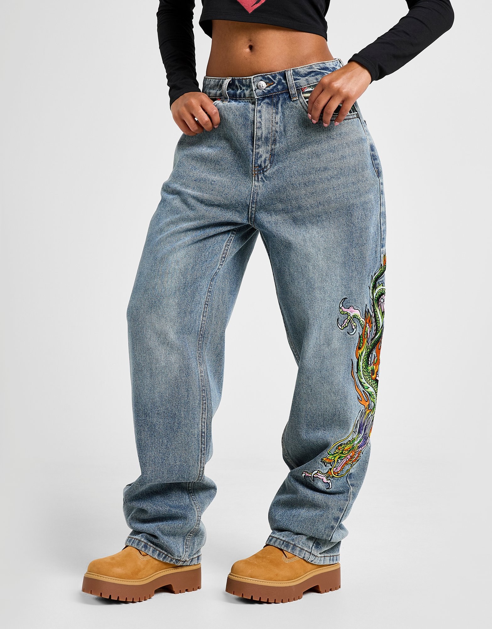 Ed Hardy Crawling Dragon Relaxed Jeans Damen