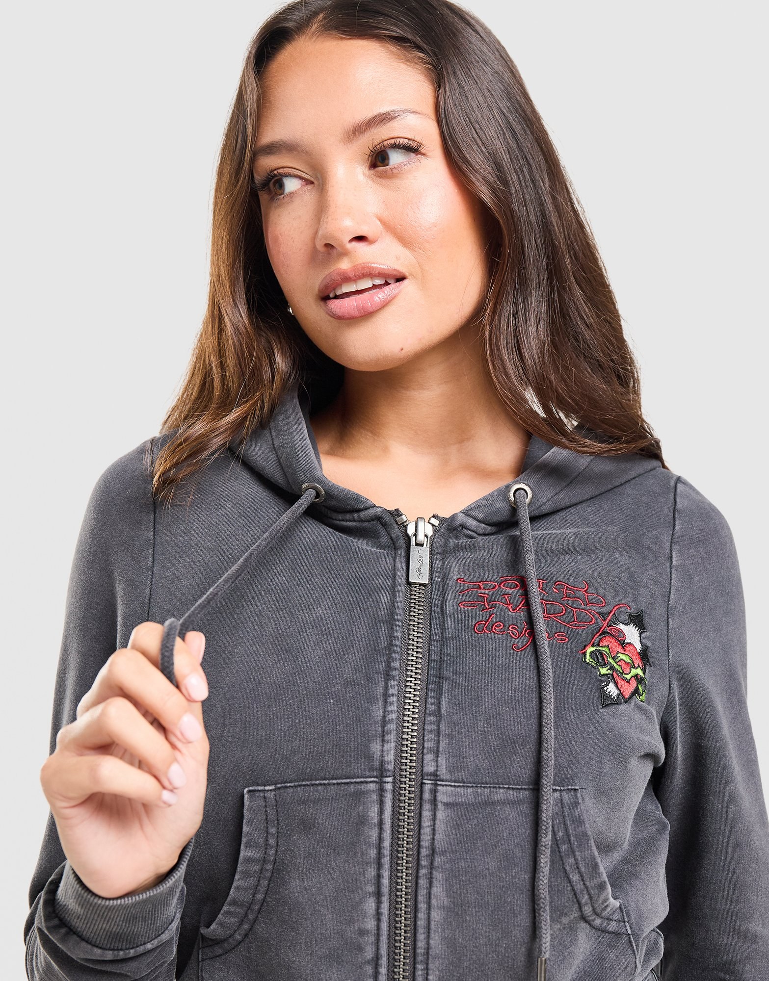 Ed Hardy Flame Tiger Crop Full Zip Hoodie Damen