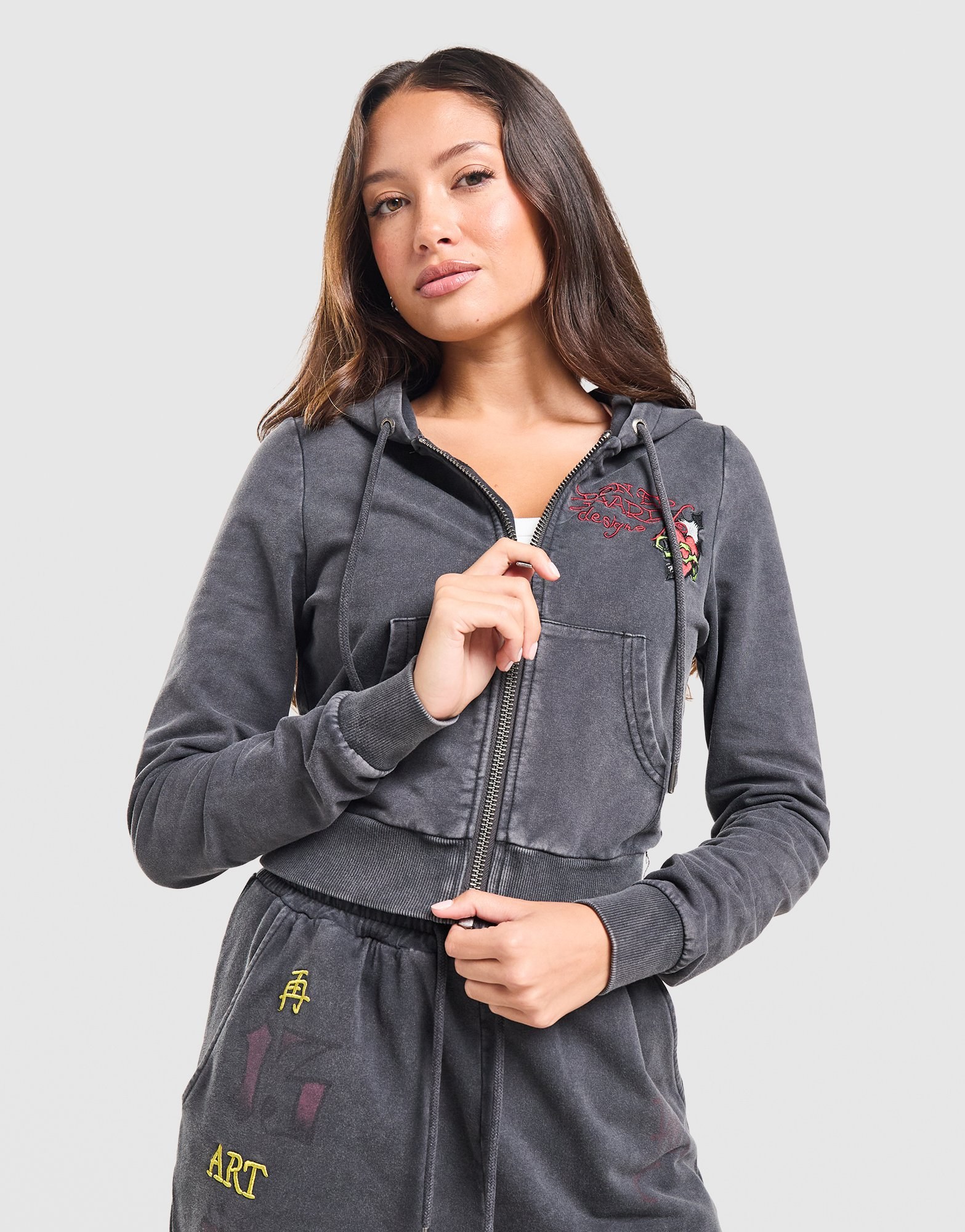 Ed Hardy Flame Tiger Crop Full Zip Hoodie Damen