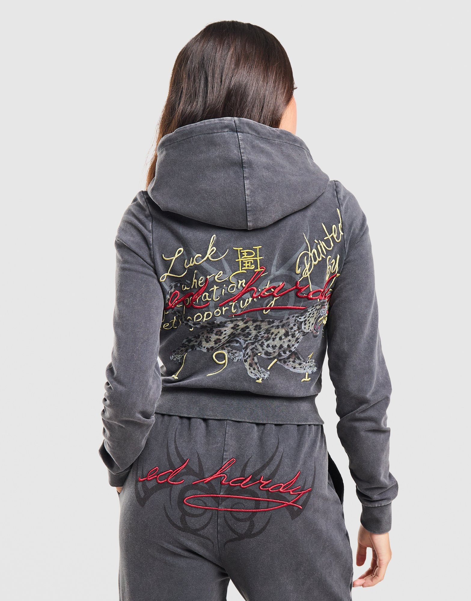 Ed Hardy Flame Tiger Crop Full Zip Hoodie Damen