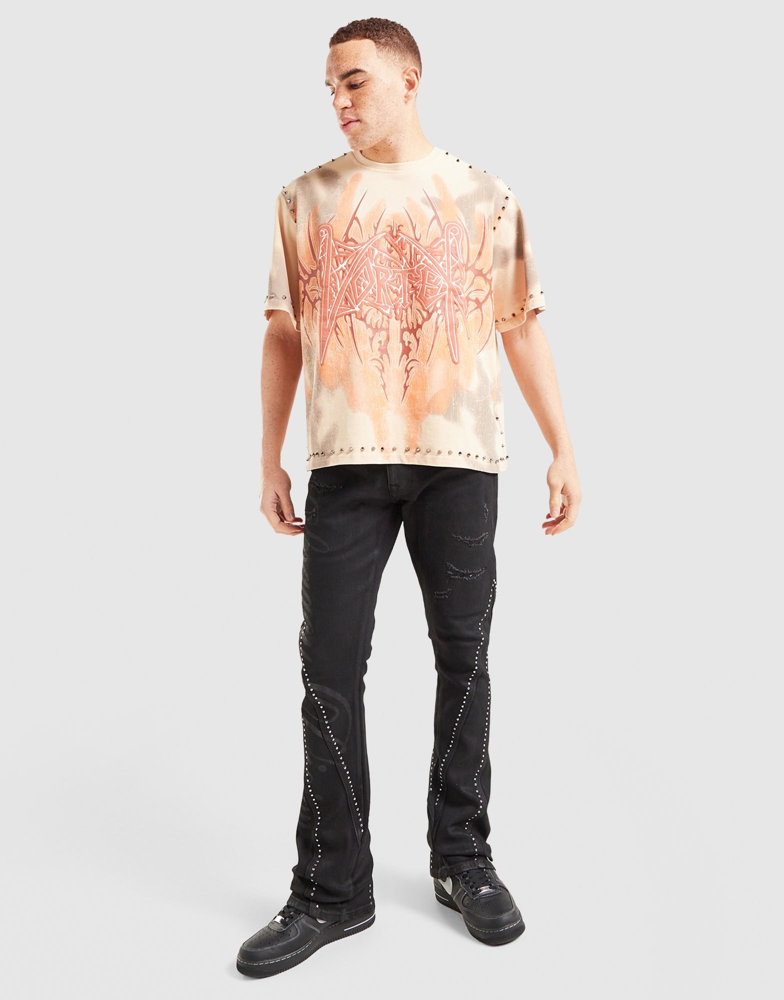 Smoke Rise Stack Flare Studded Jeans