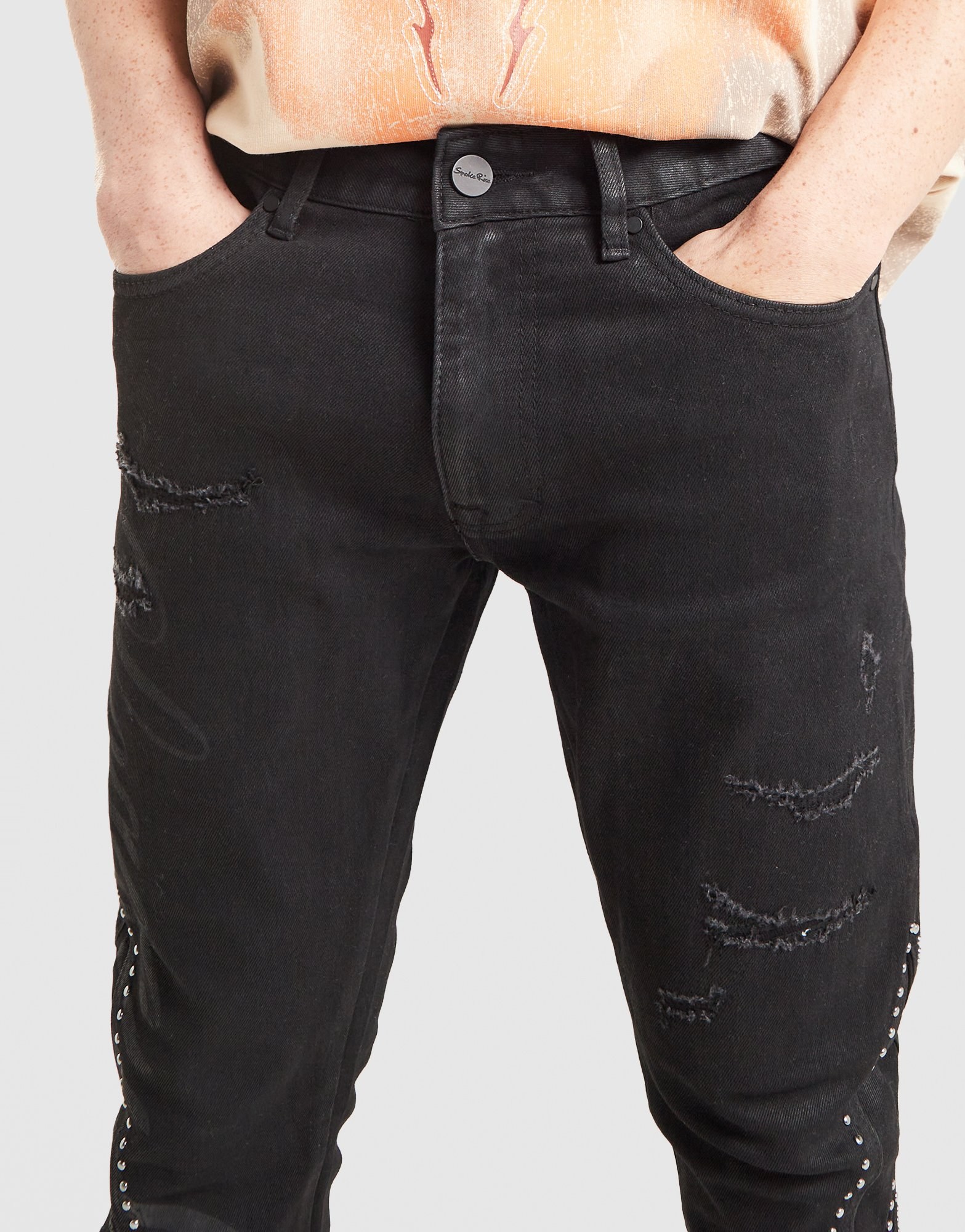 Smoke Rise Stack Flare Studded Jeans