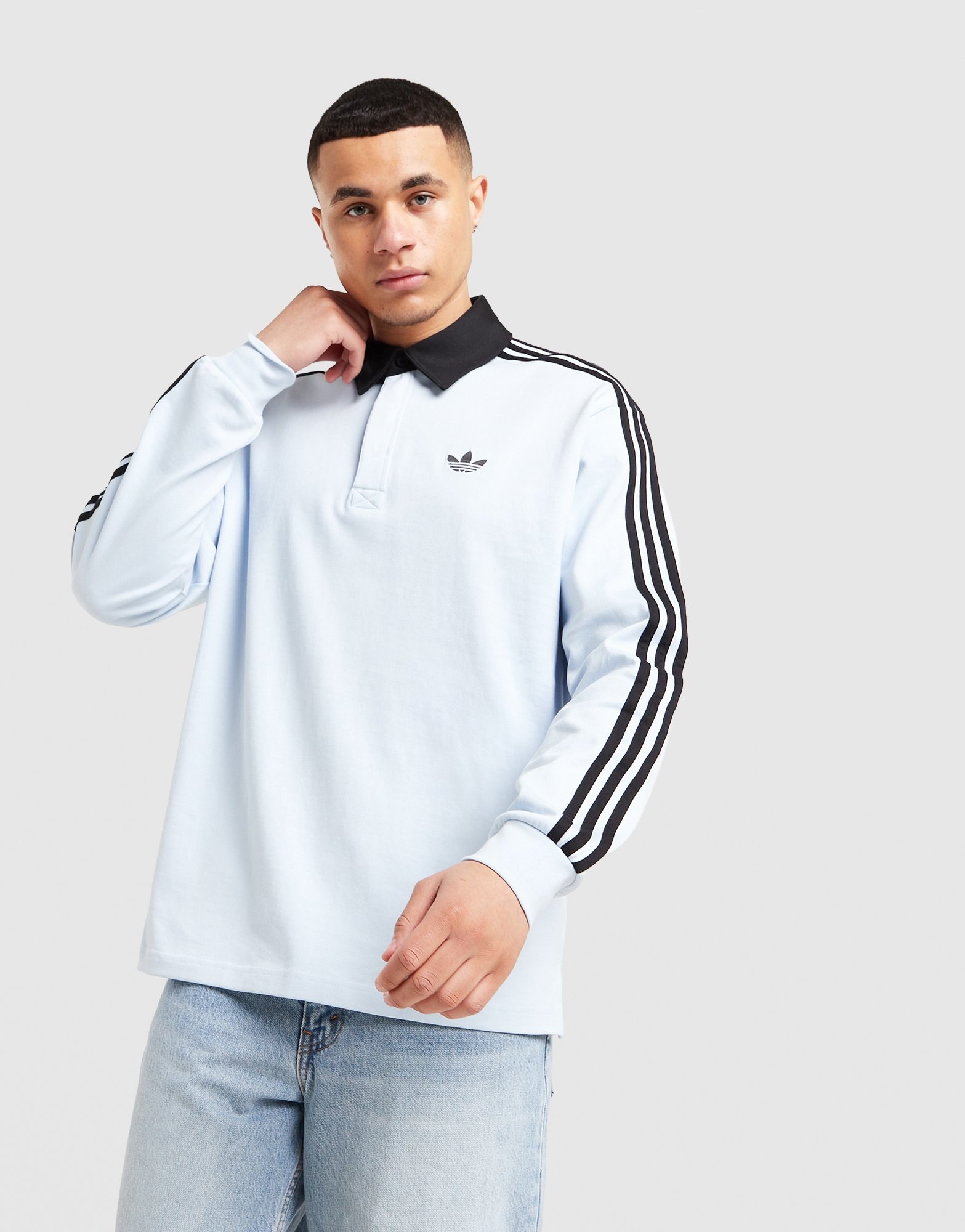 adidas Originals 3 Stripes Rugby Long Sleeve Polo Shirt