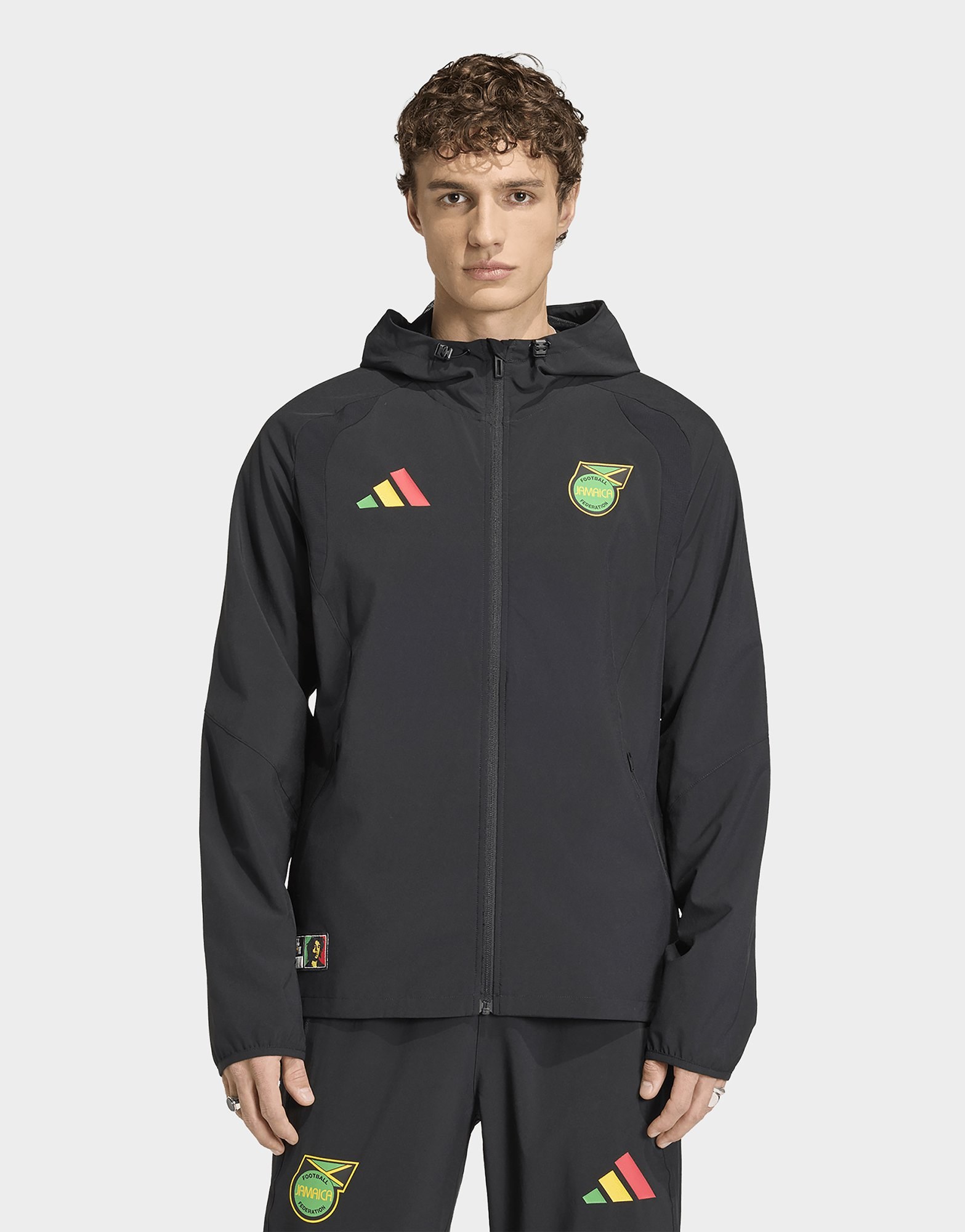 adidas Jamaica x Bob Marley Tiro Travel Windbreaker, durchgehender Reißverschluss