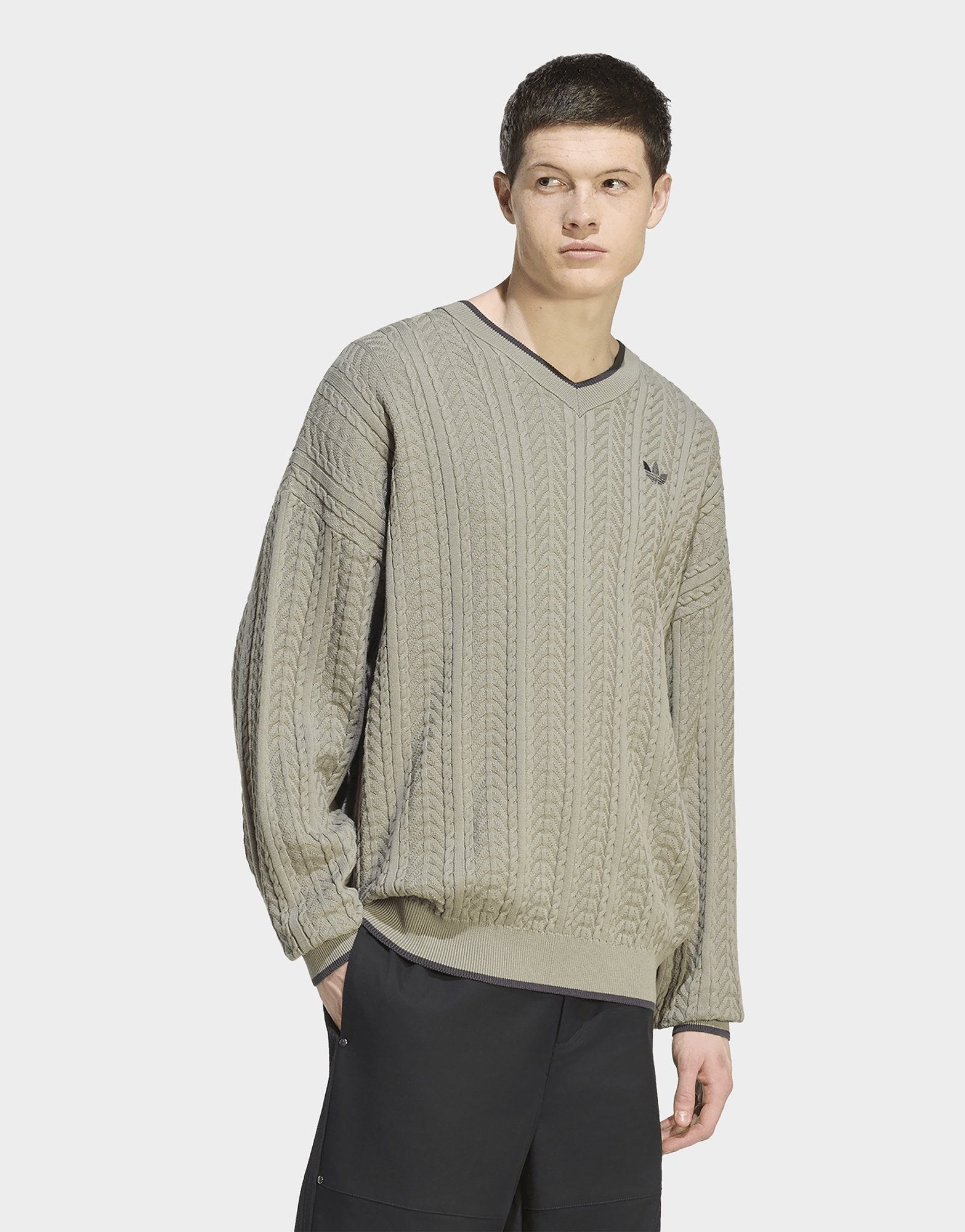 adidas Pullover, Gestrickt, V-ausschnitt, Zopfmuster
