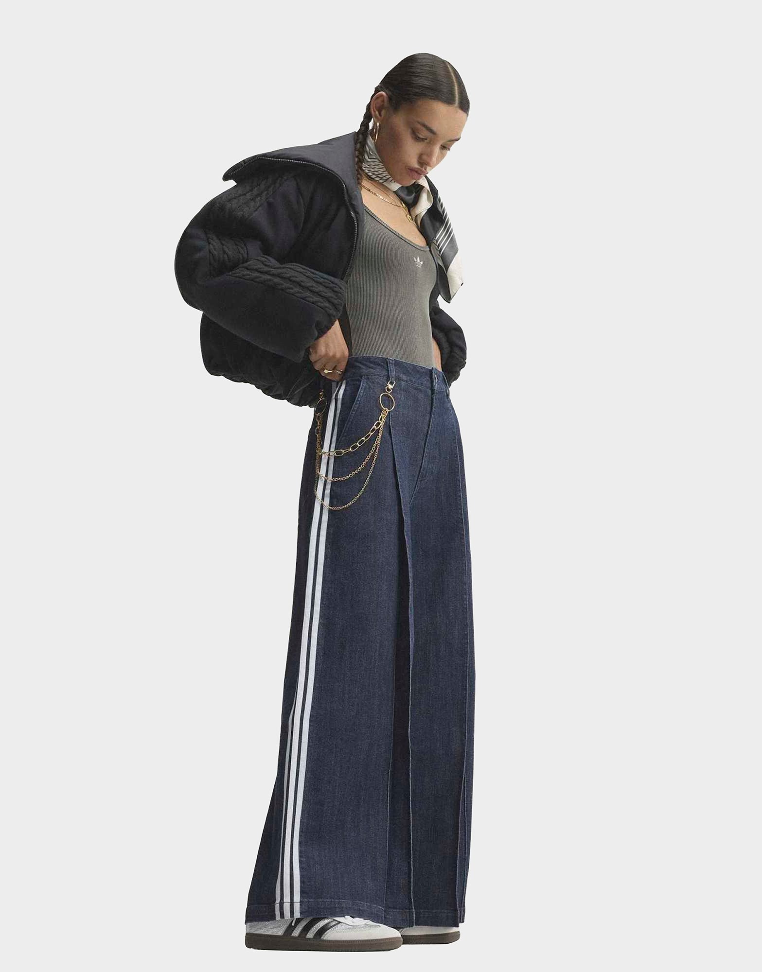 adidas Denim Pleats Hose, Weites Bein