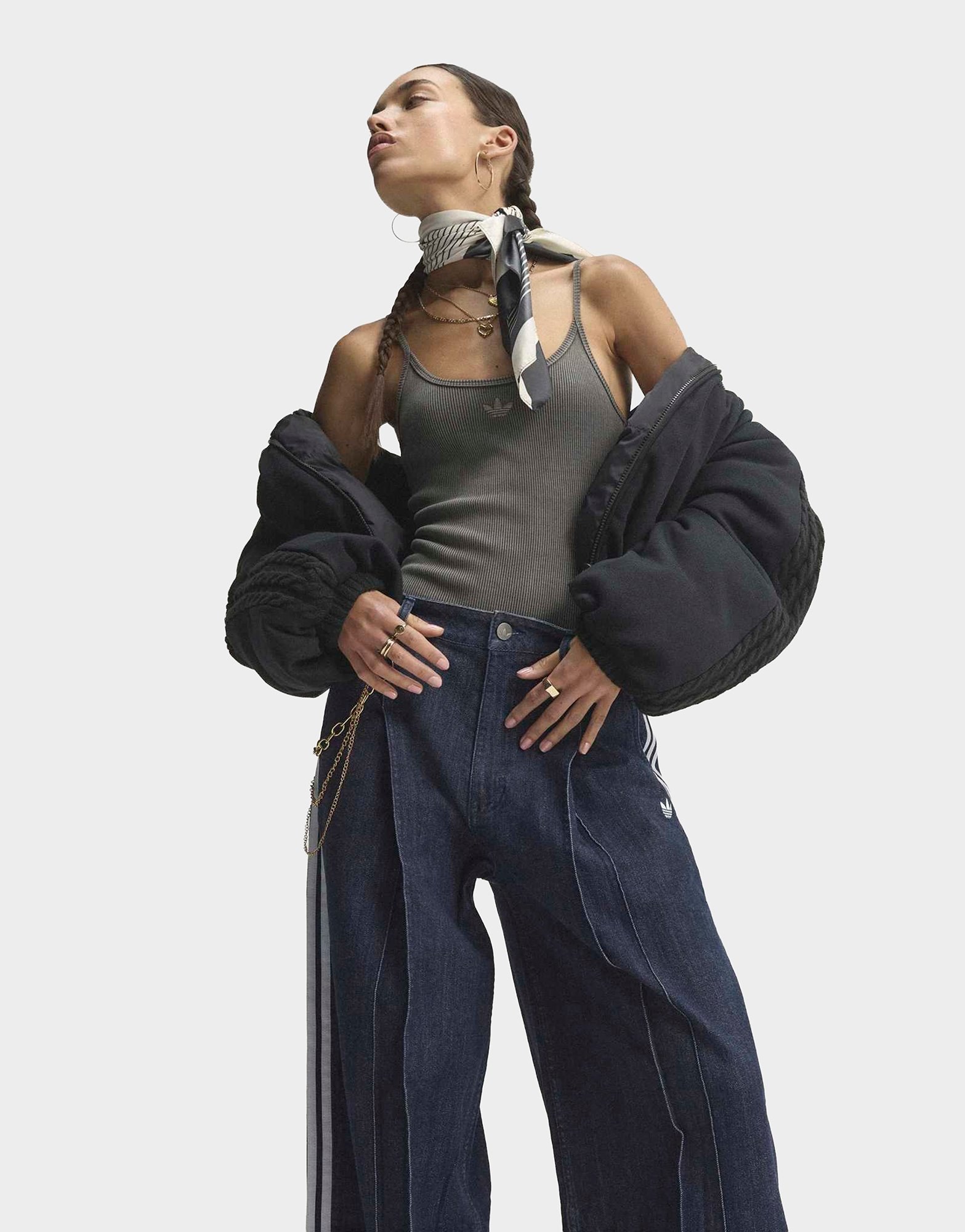 adidas Denim Pleats Hose, Weites Bein