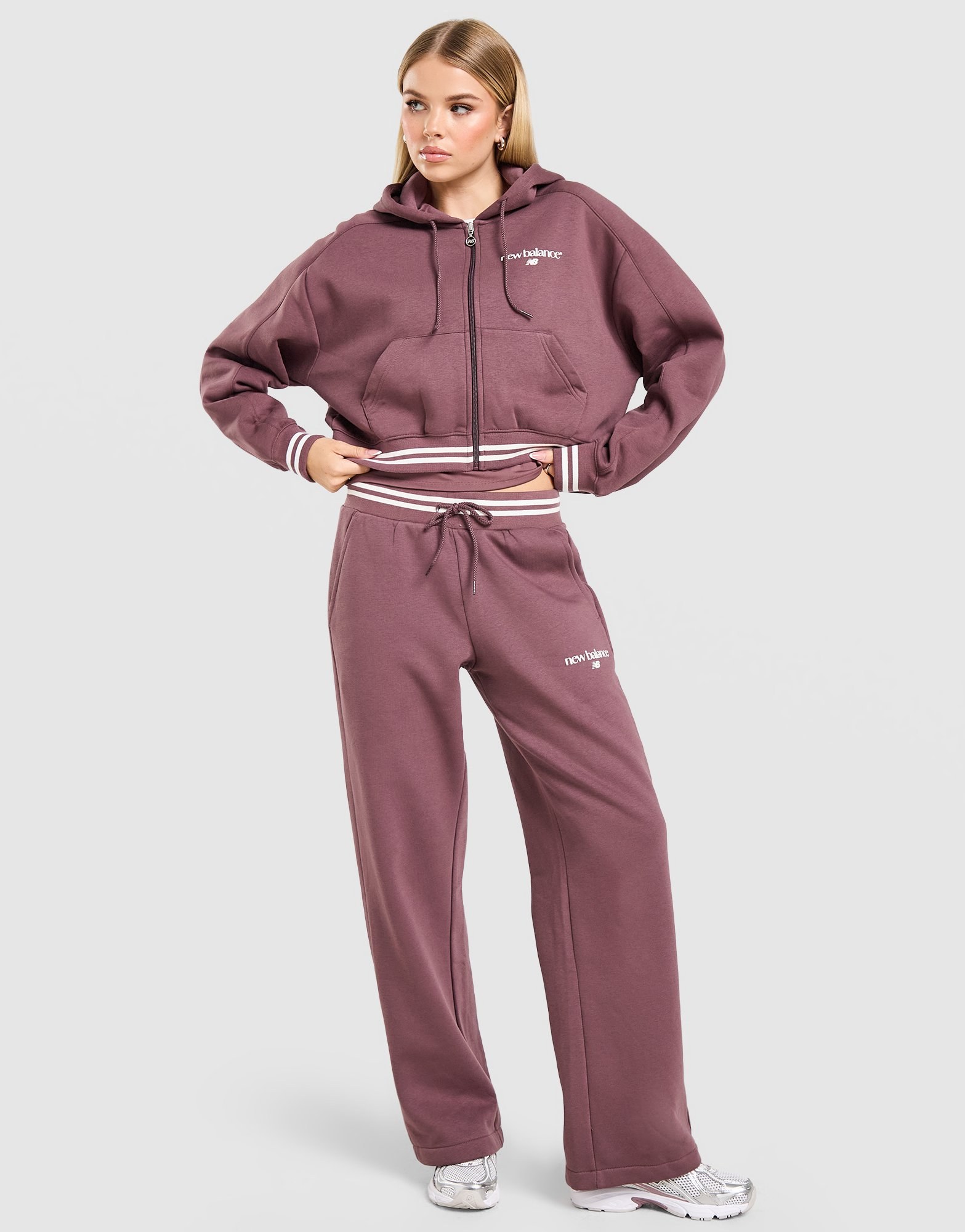 New Balance Cropped Ribbed Full-Zip Hoodie