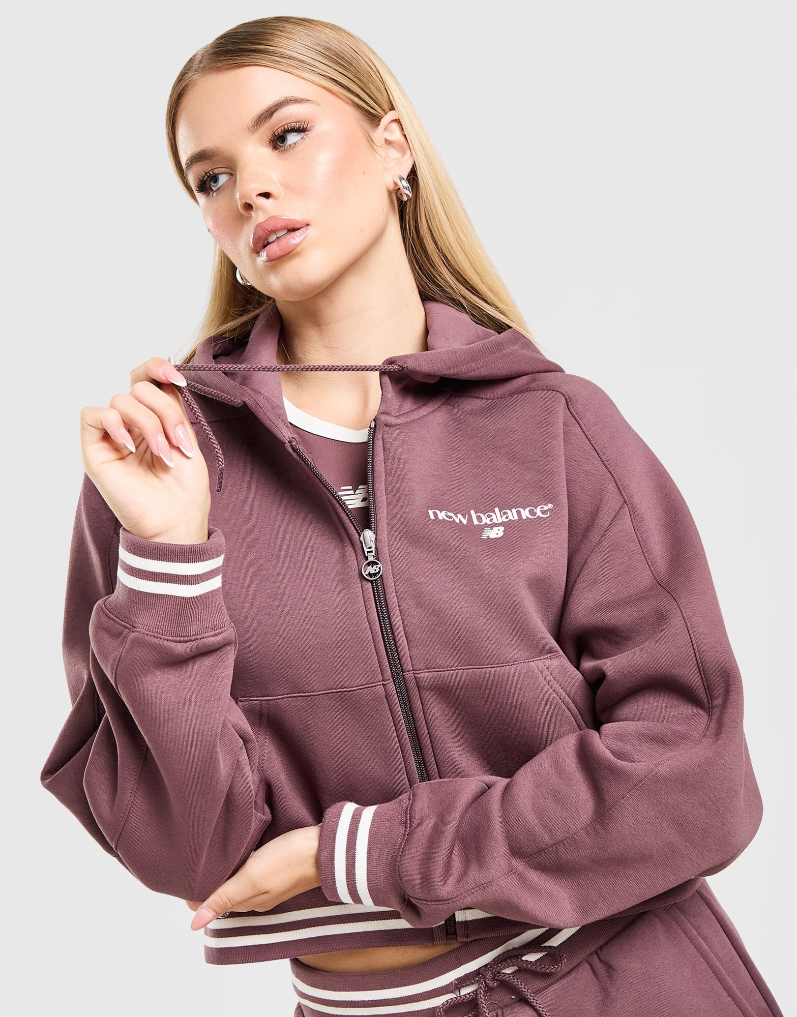 New Balance Cropped Ribbed Full-Zip Hoodie