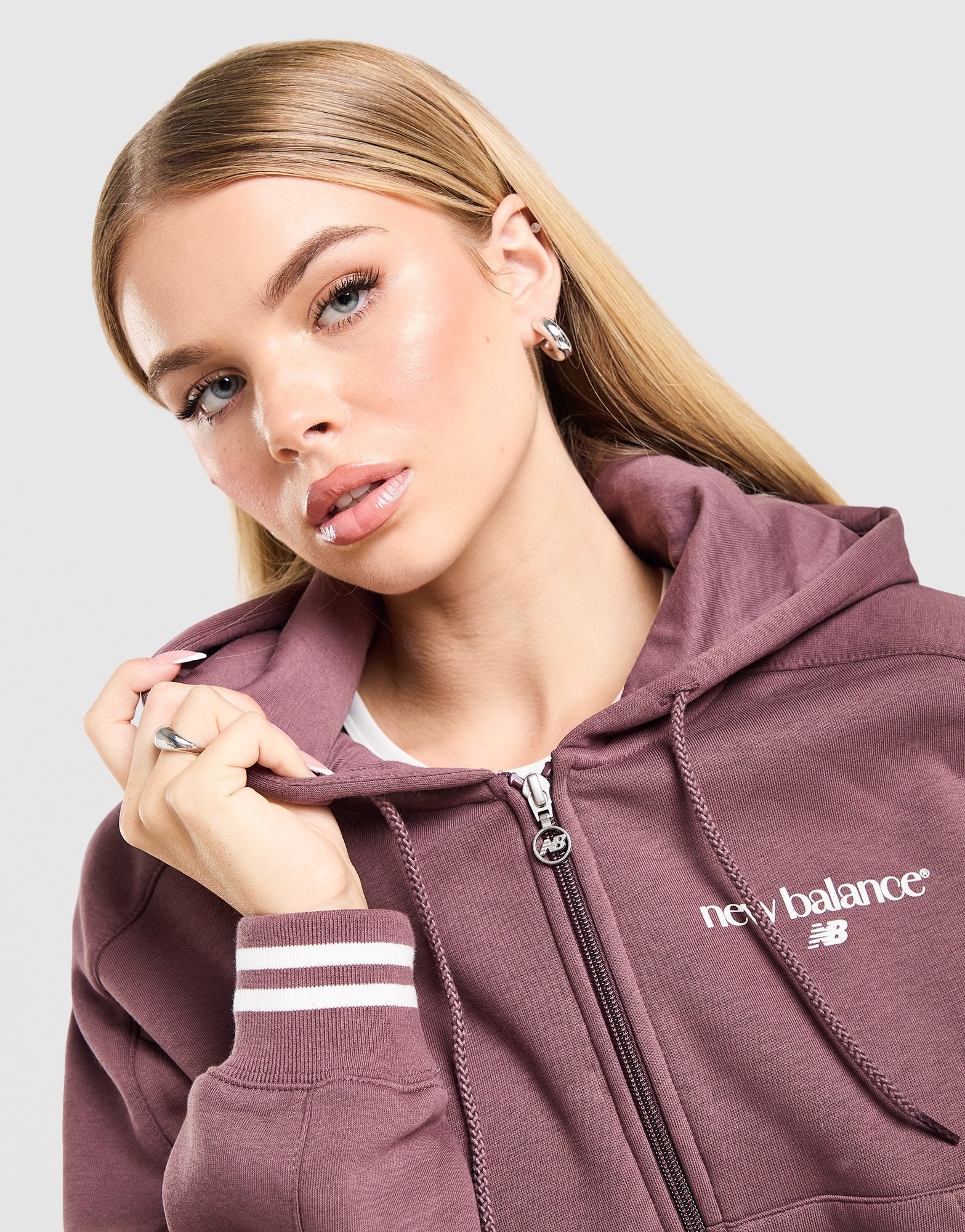 New Balance Cropped Ribbed Full-Zip Hoodie