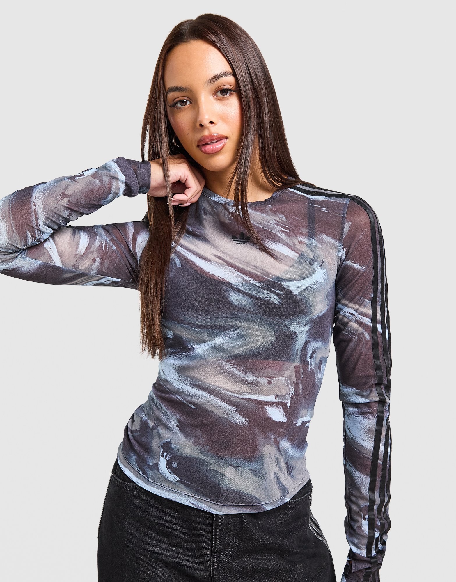 adidas Originals Long Sleeve Mesh Marble All Over Print T-Shirt