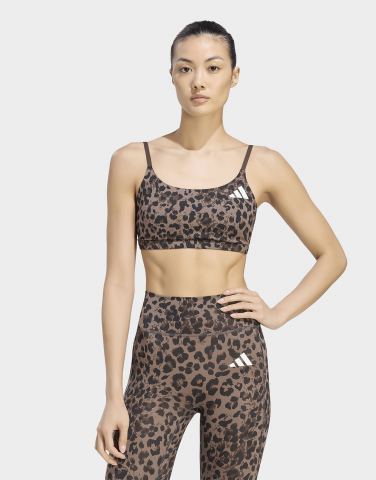 adidas Optime Essentials 3-Streifen Leopard Sport-BH, leichter Halt