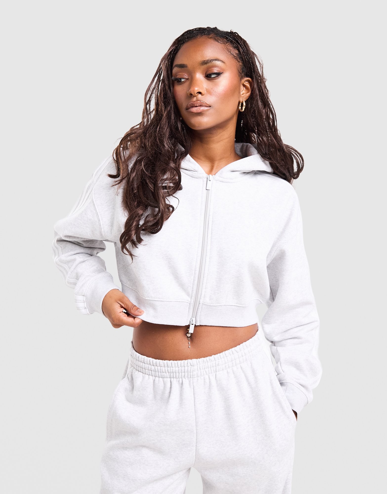 adidas Originals 3-Stripes Cropped Full Zip Hoodie