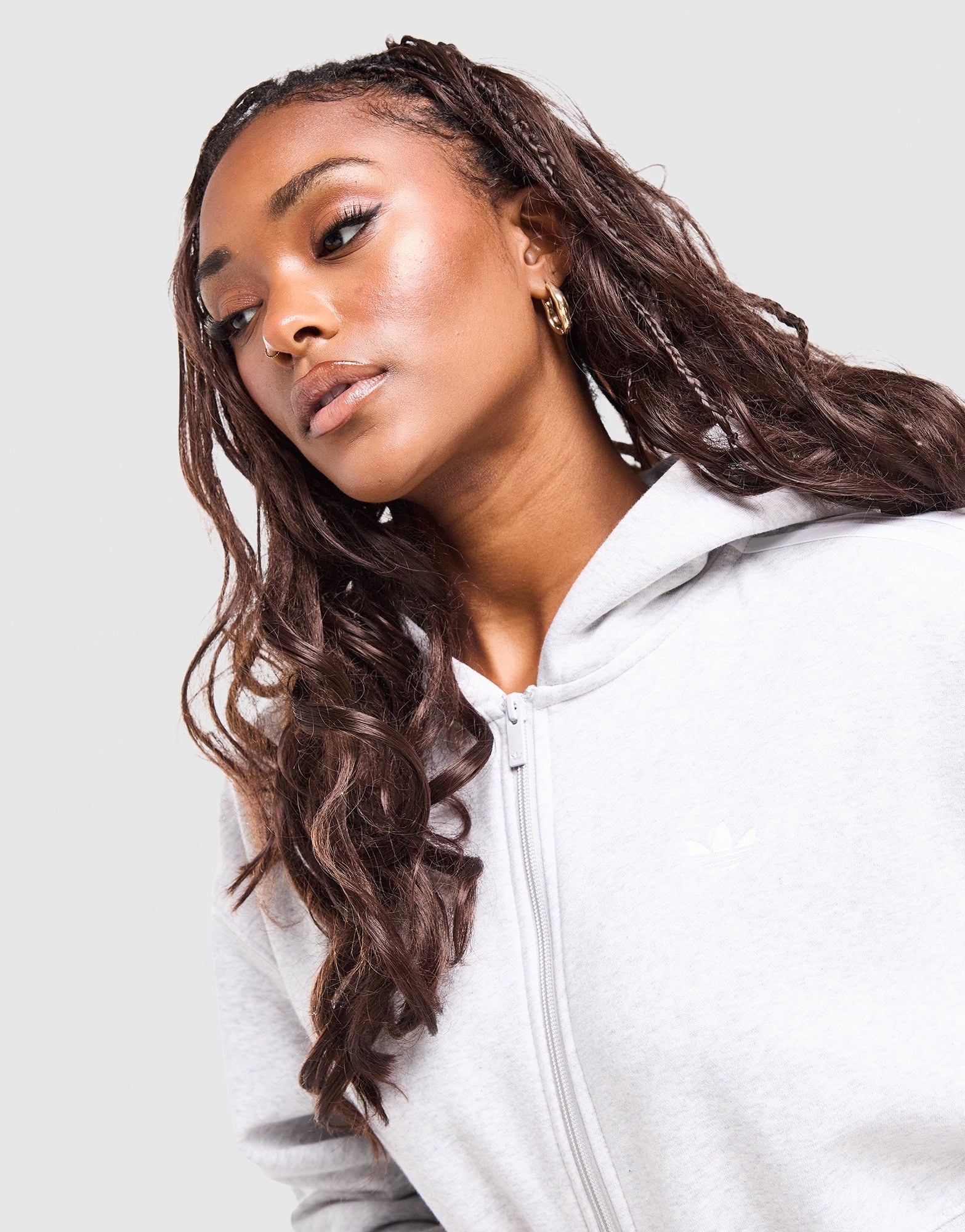 adidas Originals 3-Stripes Cropped Full Zip Hoodie
