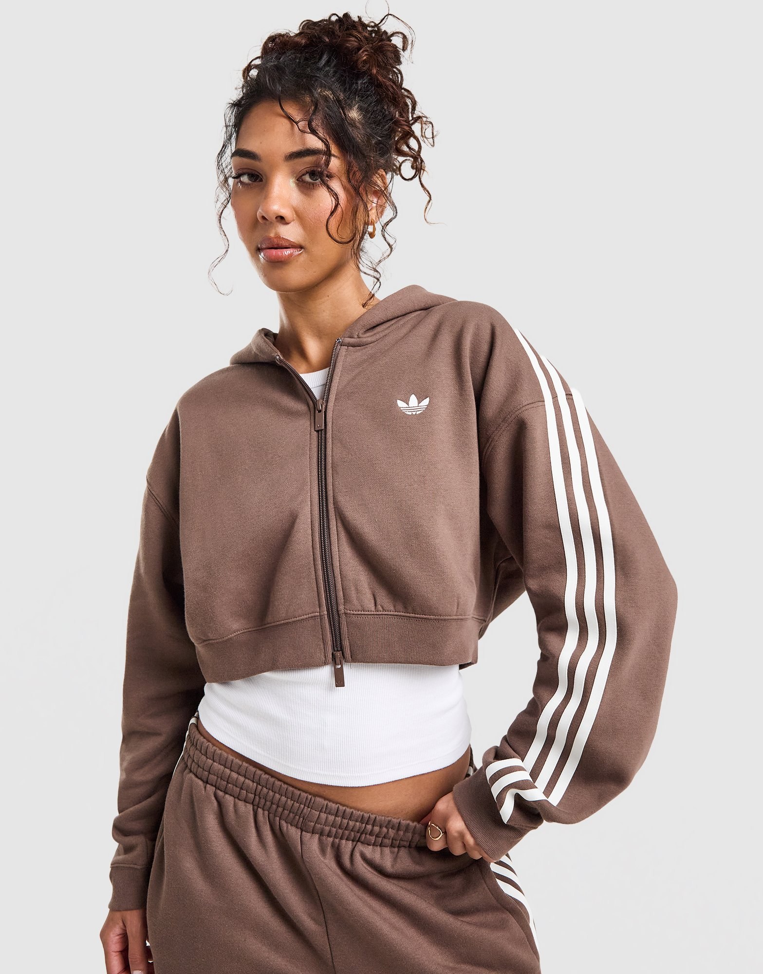 adidas Originals 3-Stripes Cropped Full Zip Hoodie