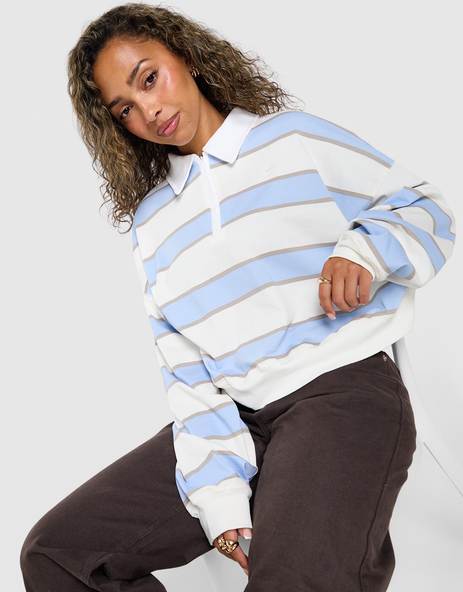 Nike Cropped Stripe Rugby Poloshirt