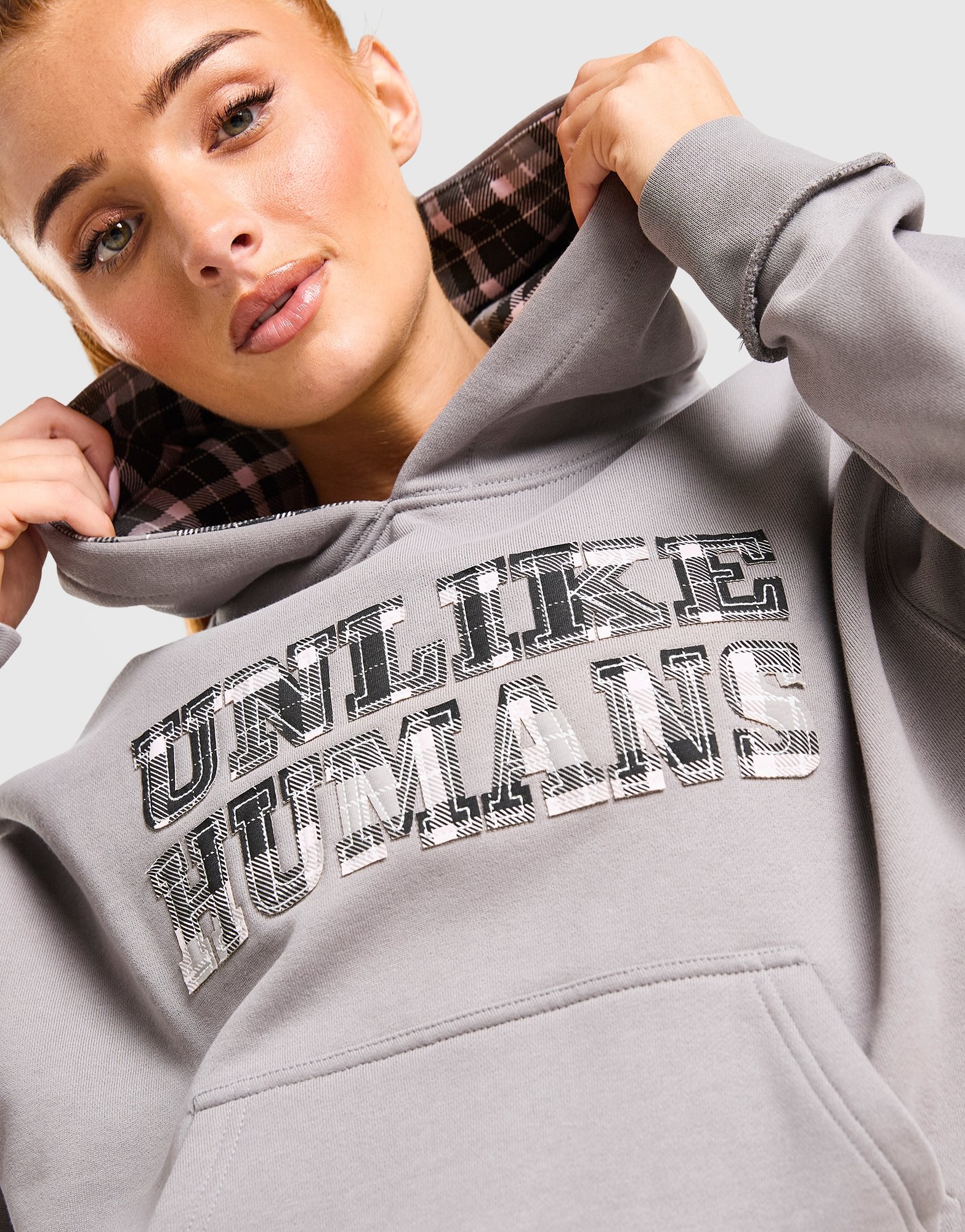 Unlike Humans Checkers Boxy Hoodie