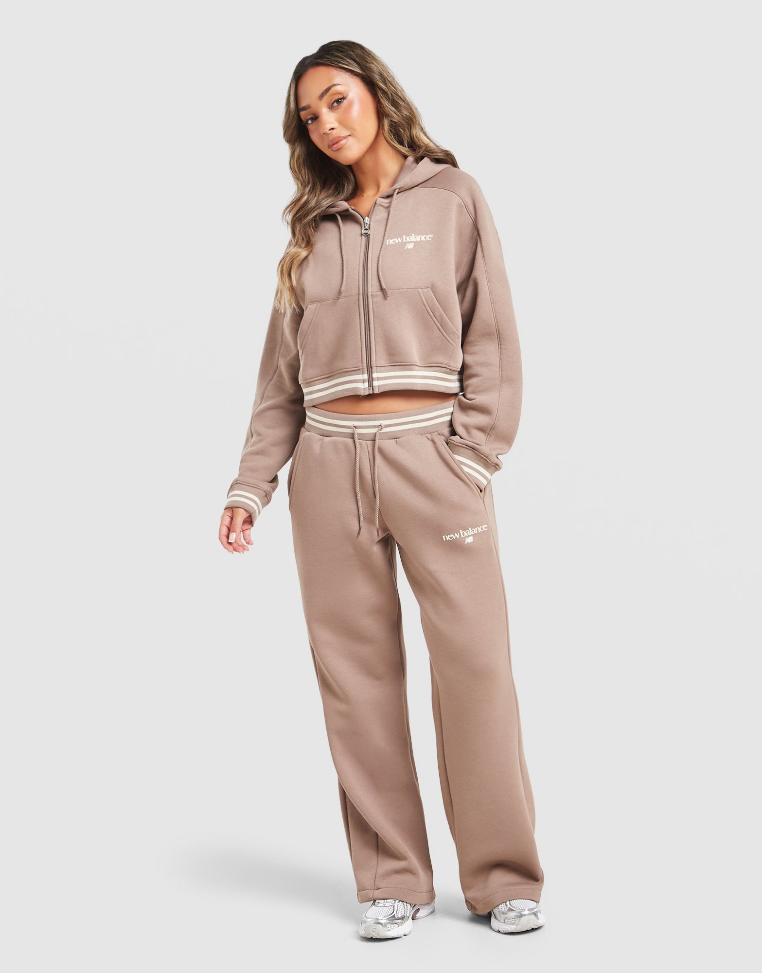 New Balance Cropped Ribbed Full-Zip Hoodie