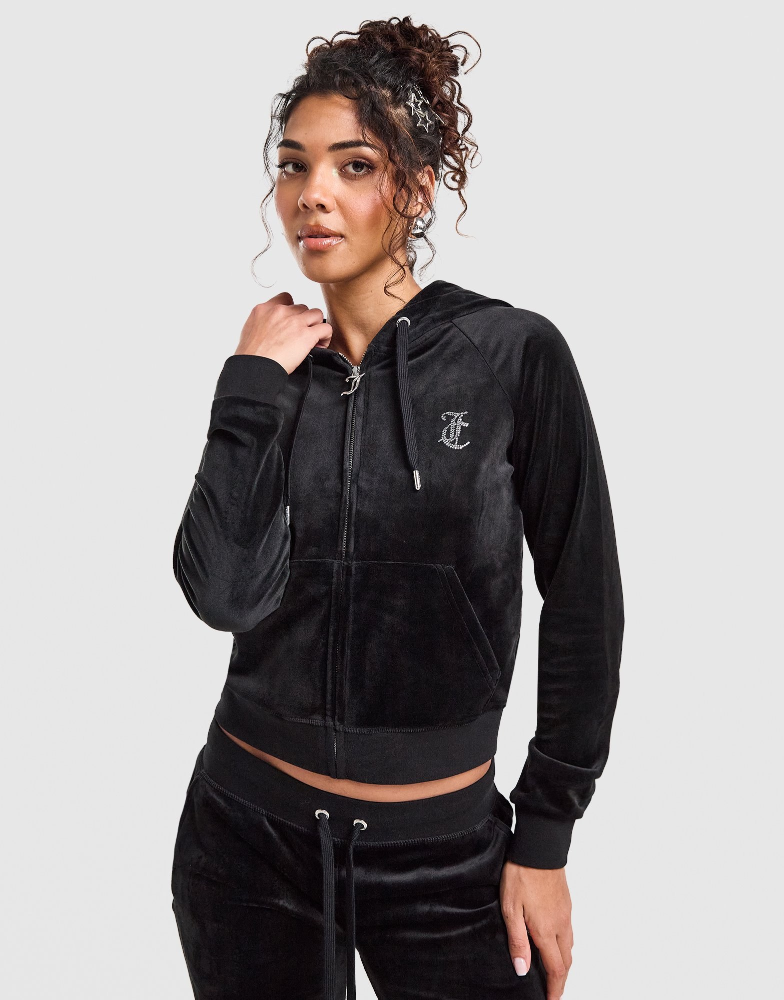 JUICY COUTURE Diamante JC Logo Full-Zip Hoodie