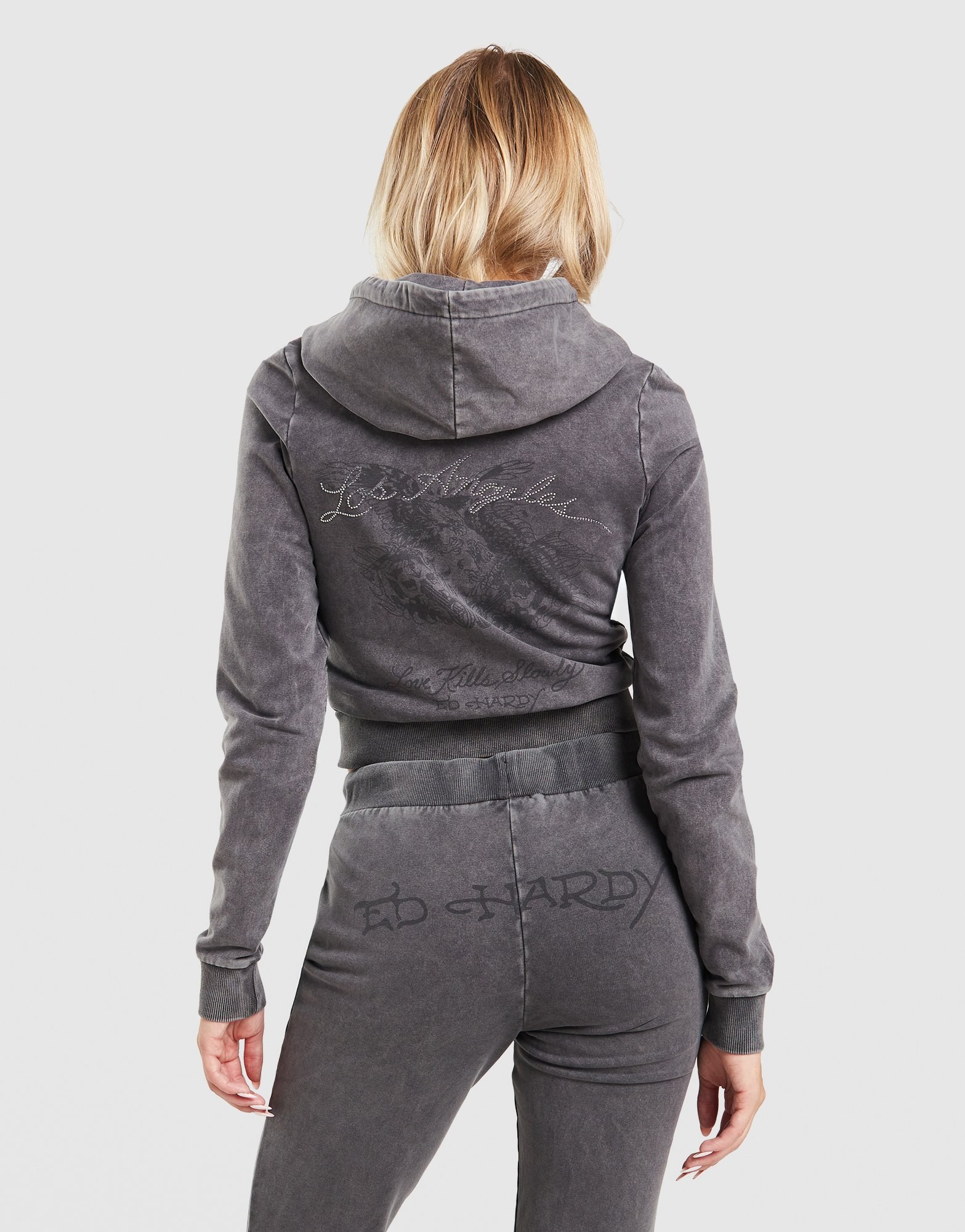 Ed Hardy True Diamante Cropped Full-Zip Hoodie