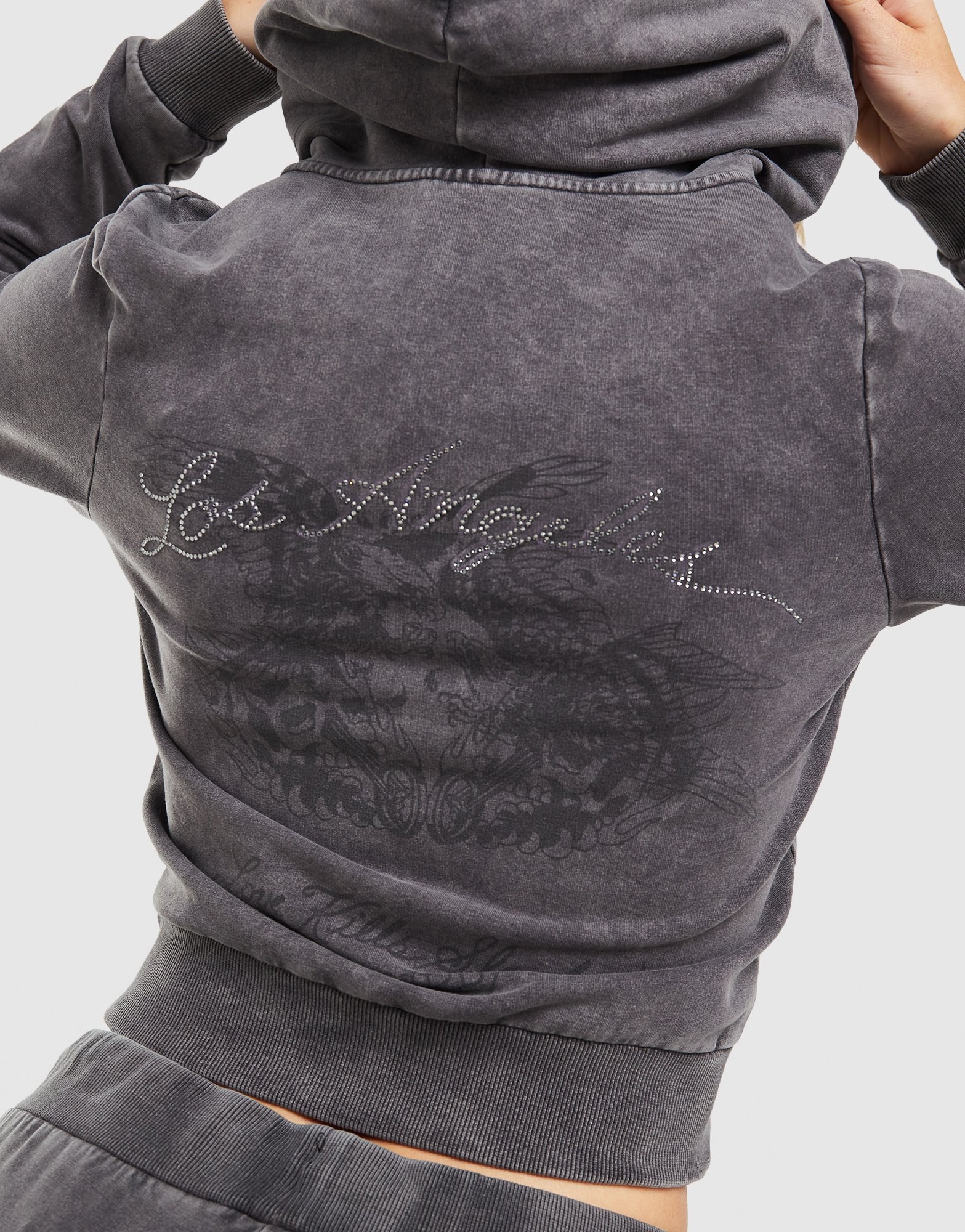 Ed Hardy True Diamante Cropped Full-Zip Hoodie